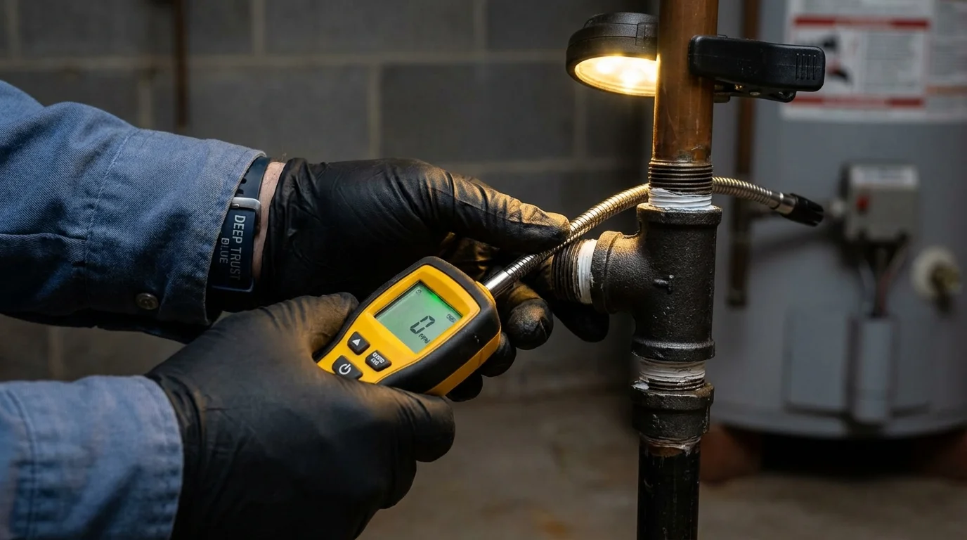 Gas leak detection with electronic sniffer by Johns Plumbing LLC in Conestoga