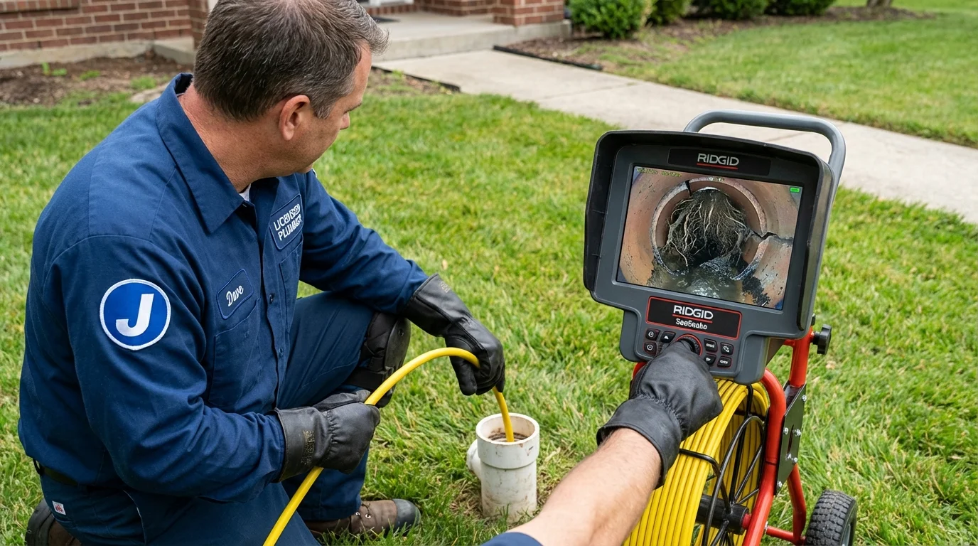 Sewer camera inspection being performed by Johns Plumbing LLC in Conestoga