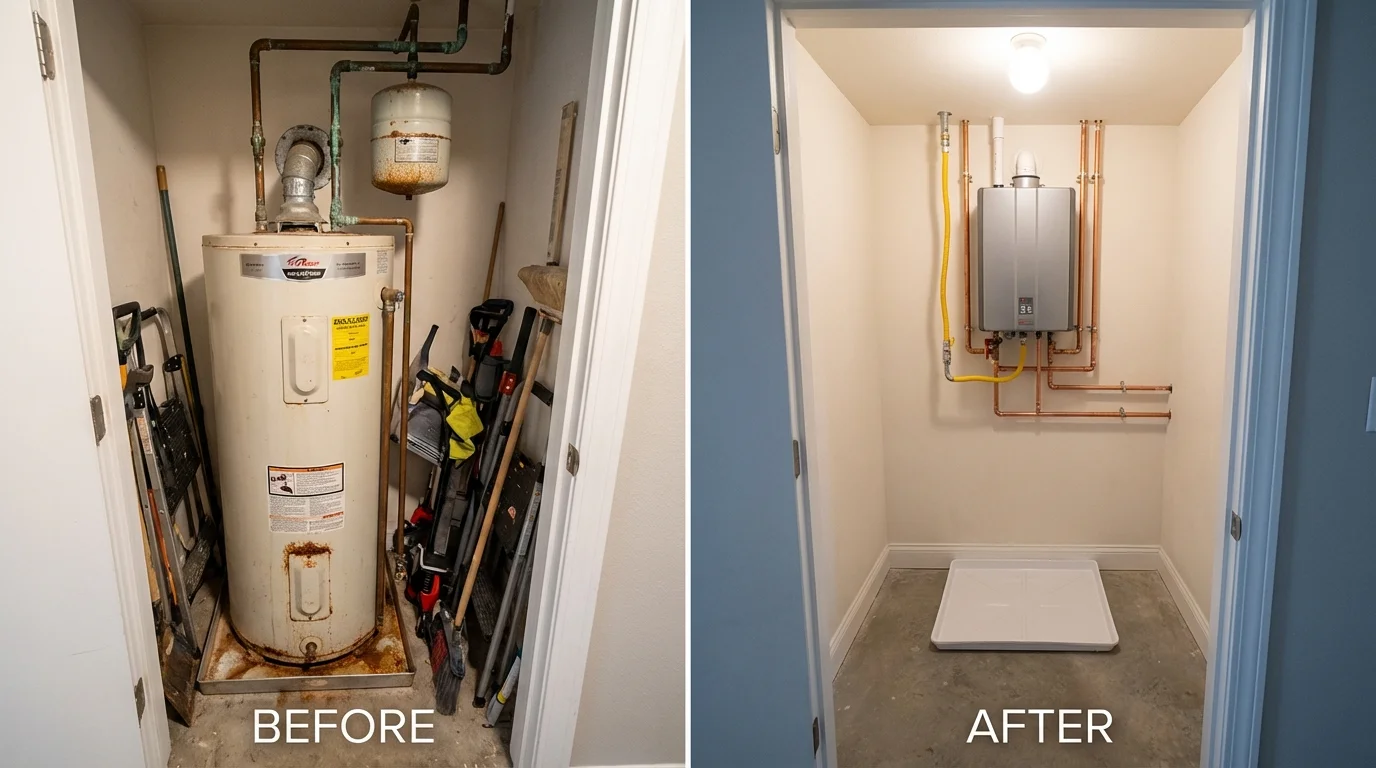 Tank water heater versus wall-mounted tankless unit comparison for Conestoga, PA homeowners