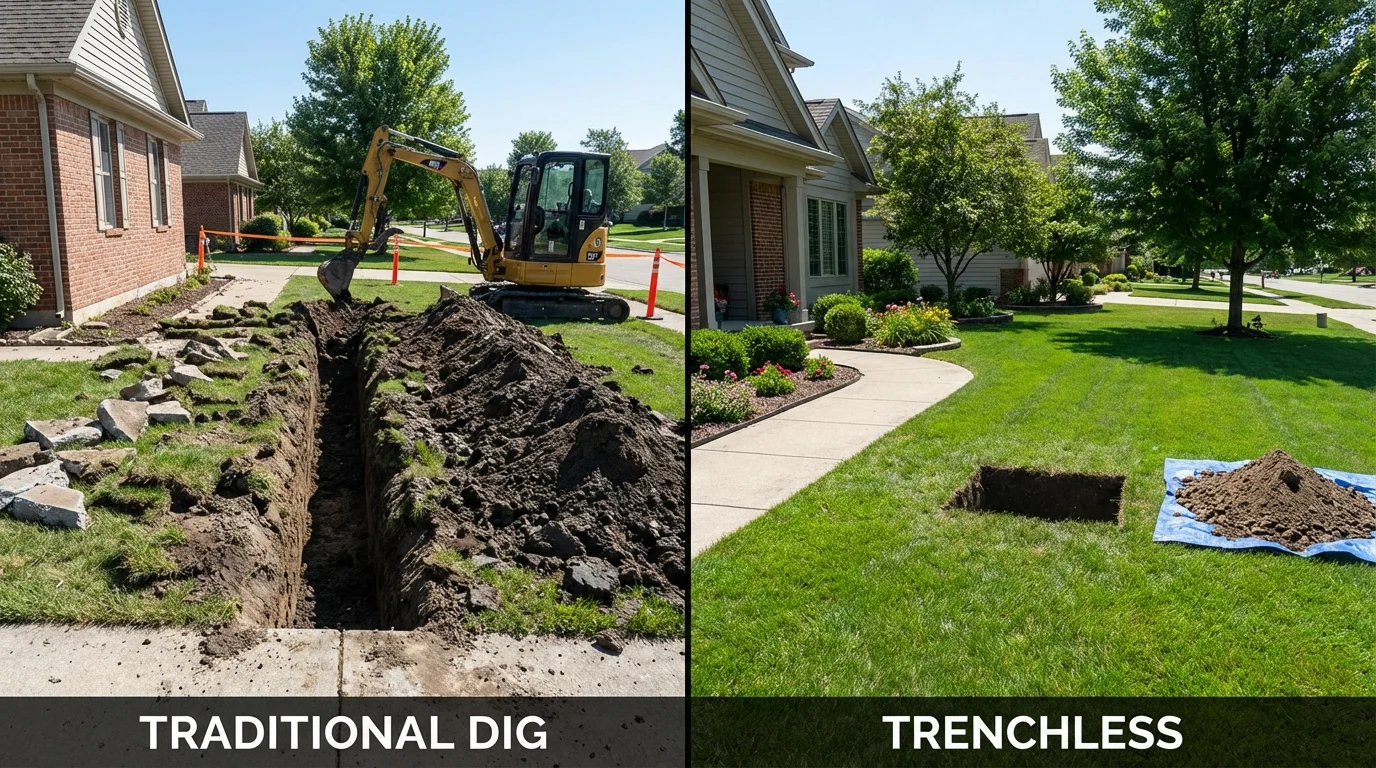 Trenchless sewer repair with minimal yard damage versus traditional excavation in Conestoga, PA